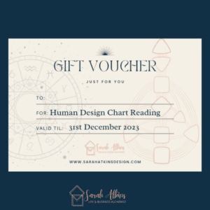 Voucher for Human Design Chart Reading Dark background with parchment.